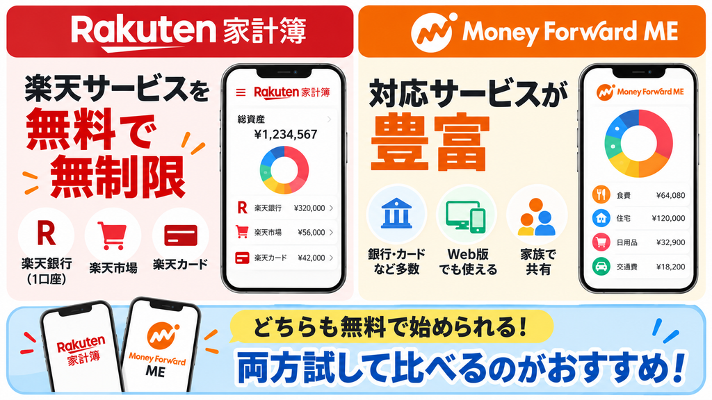 楽天家計簿とマネーフォワードMEの違いとどっちがおすすめか